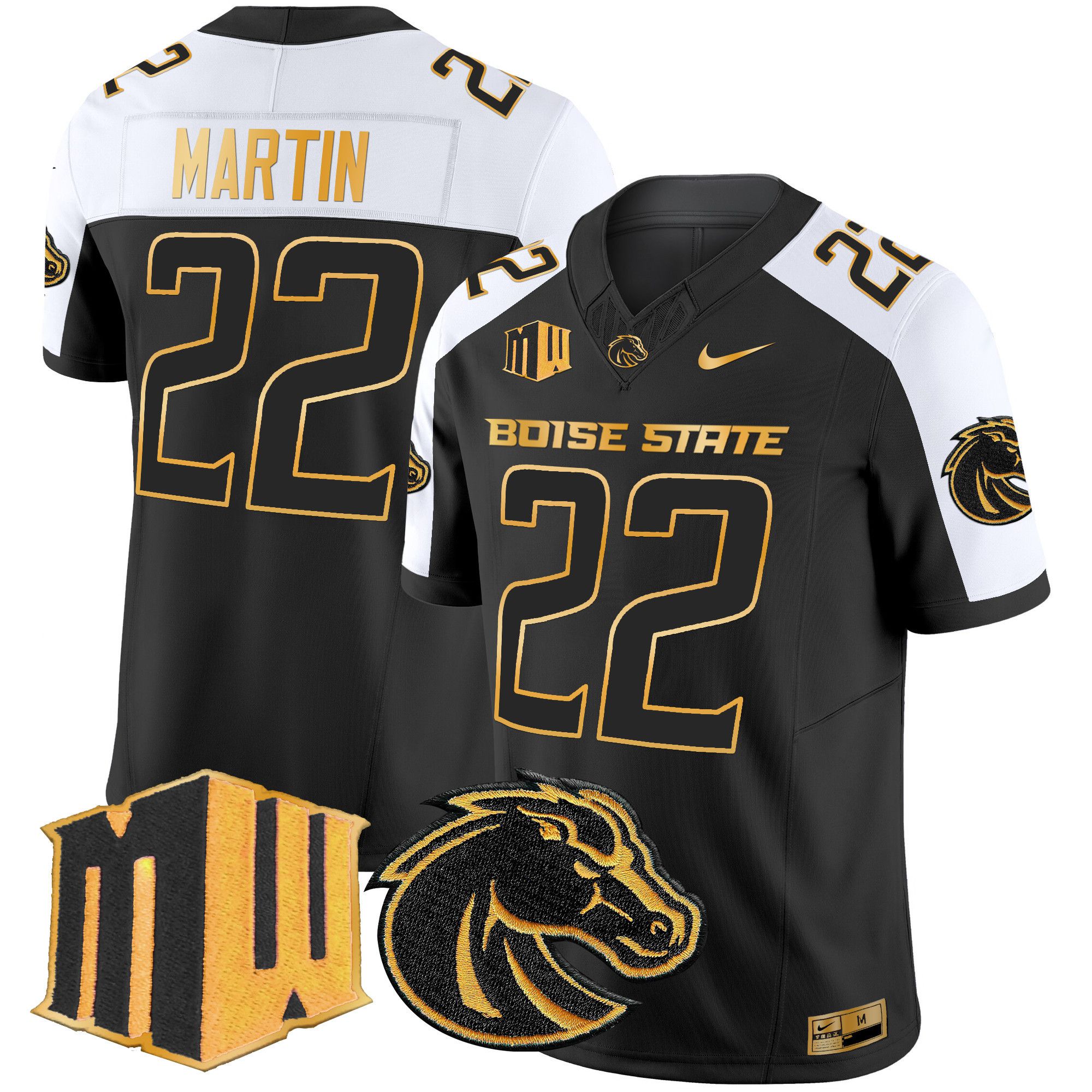Men Boise State Broncos 22 Martin Black Nike 2024 Gold Vapor Limited NCAA Jersey style 2